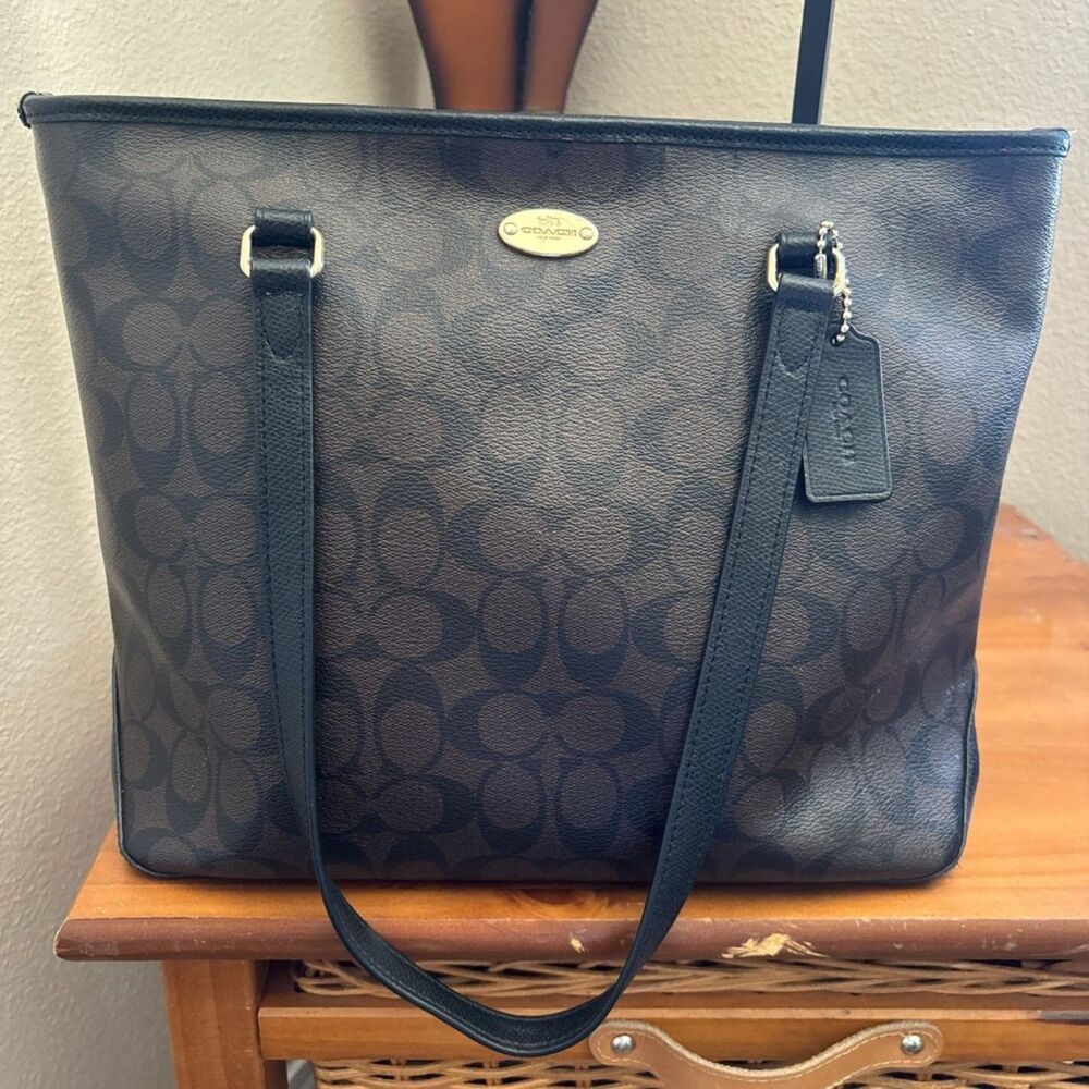 COACH F29958 Signature Jacquard Tote Black Smoke Black Monogram Shoulder Bag